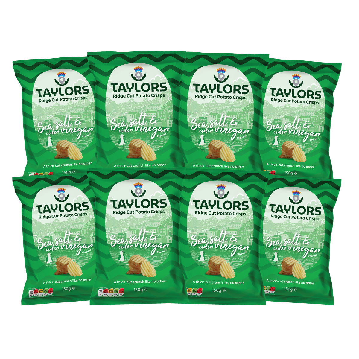 Taylors Sea Salt & Cider Vinegar Flavour Ridge Cut Potato Crisps 150g (Box of 8)