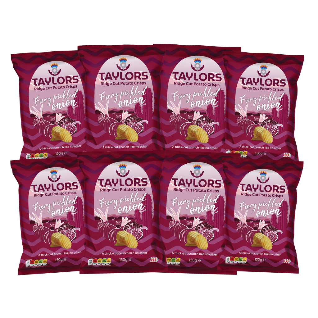 Taylors Fiery Pickled Onion Ridge Cut Potato Crisps 150g (Box of 8)