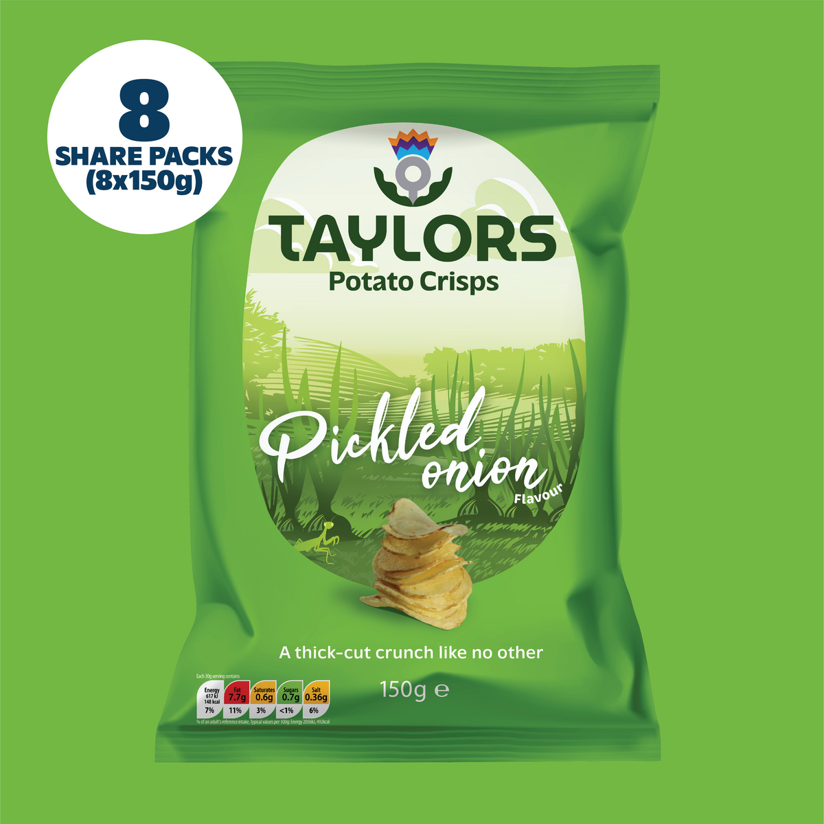 Taylors Pickled Onion Straight Cut Potato Crisps 150g (Box of 8)