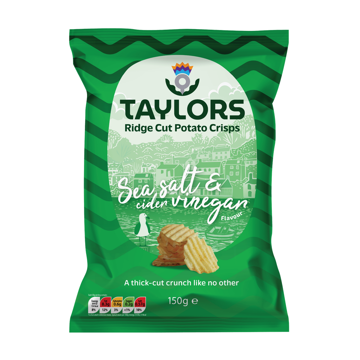 Taylors Sea Salt & Cider Vinegar Flavour Ridge Cut Potato Crisps 150g Share Bag