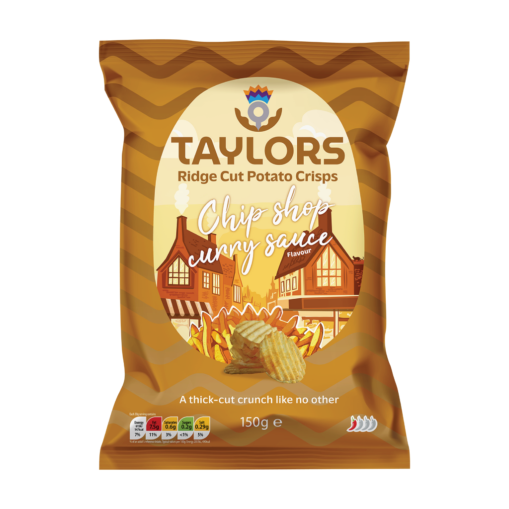 Taylors Chip Shop Curry Sauce Flavour Ridge Cut Potato Crisps 150g Share Bag