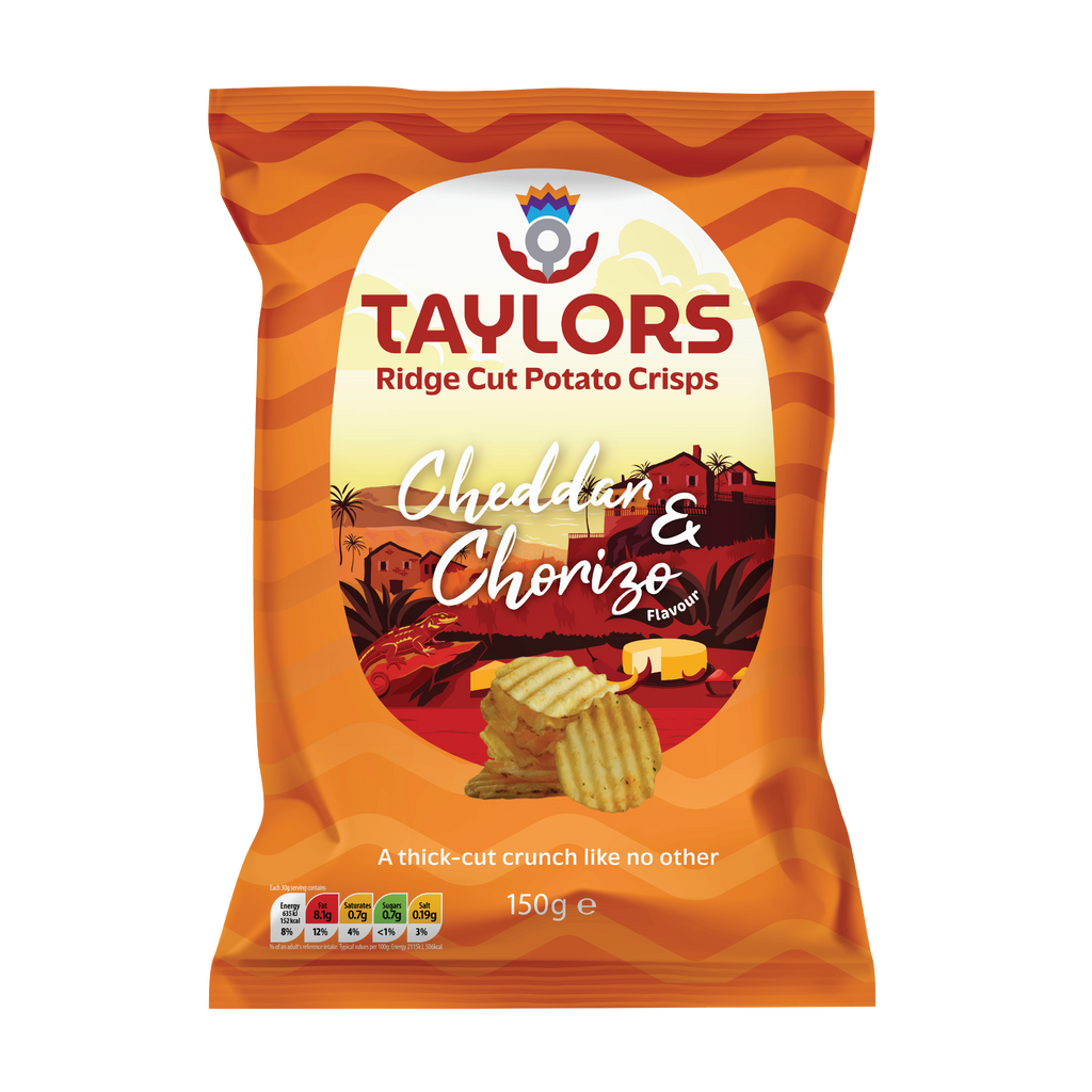 Taylors Cheddar & Chorizo Flavour Ridge Cut Potato Crisps 150g Share Pack