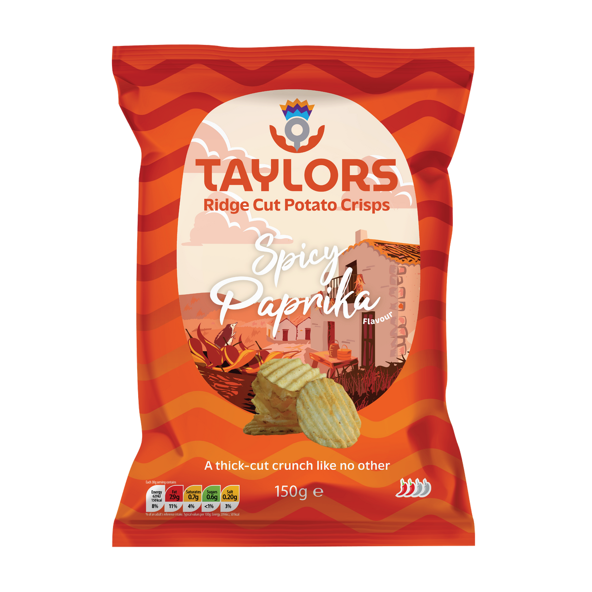 Taylors Spicy Paprika Flavour Ridge Cut Potato Crisps 150g Share Bag