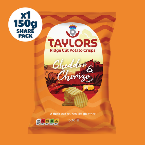 Taylors Cheddar & Chorizo Flavour Ridge Cut Potato Crisps 150g Share Pack