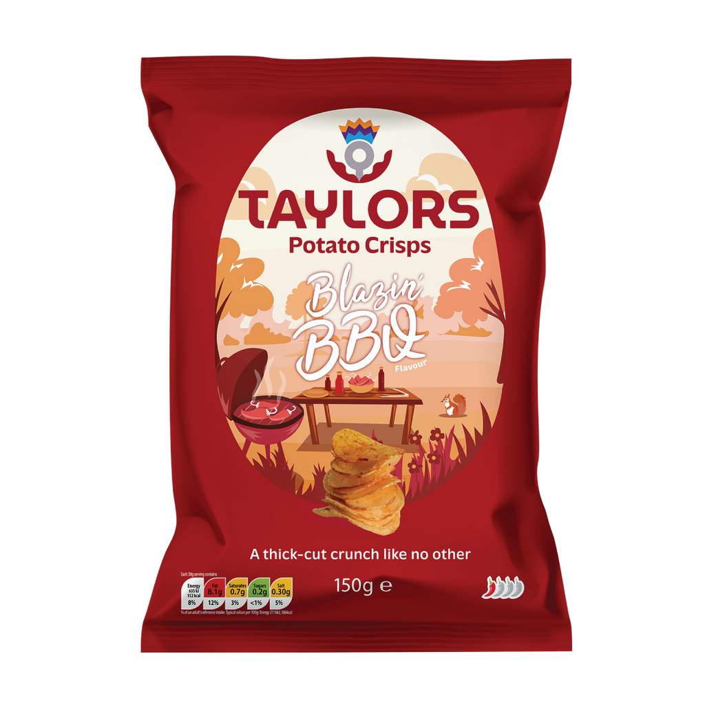 Taylors Blazing BBQ Straight Cut Potato Crisps 150g Share Bag