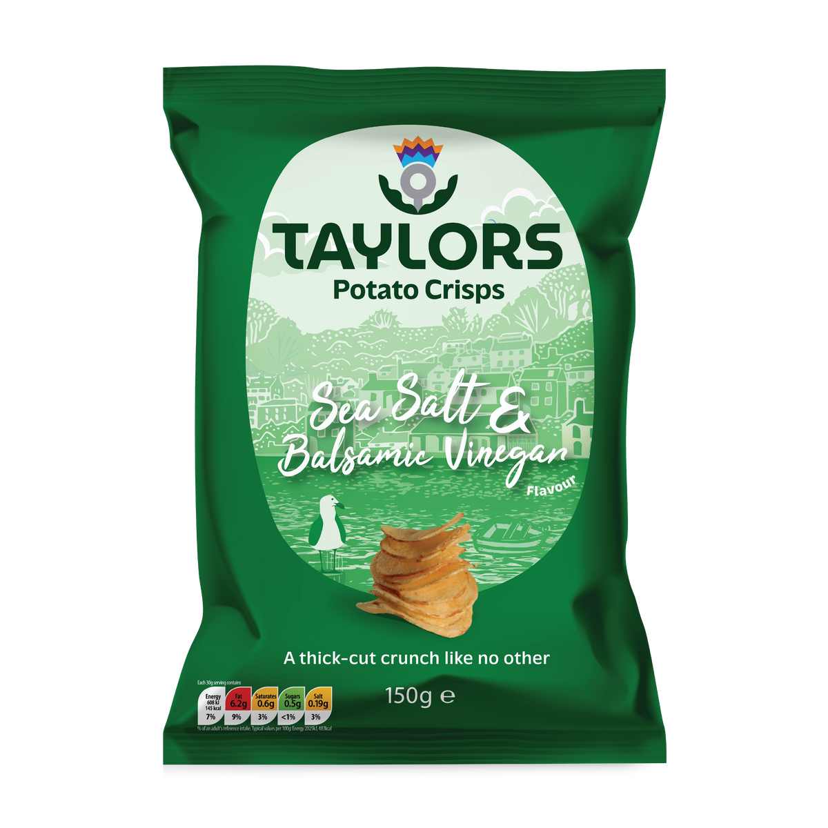 Taylors Sea Salt & Balsamic Vinegar Straight Cut Potato Crisps 150g Share Bag