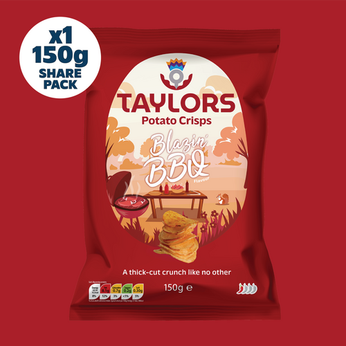 Taylors Blazing BBQ Straight Cut Potato Crisps 150g Share Bag