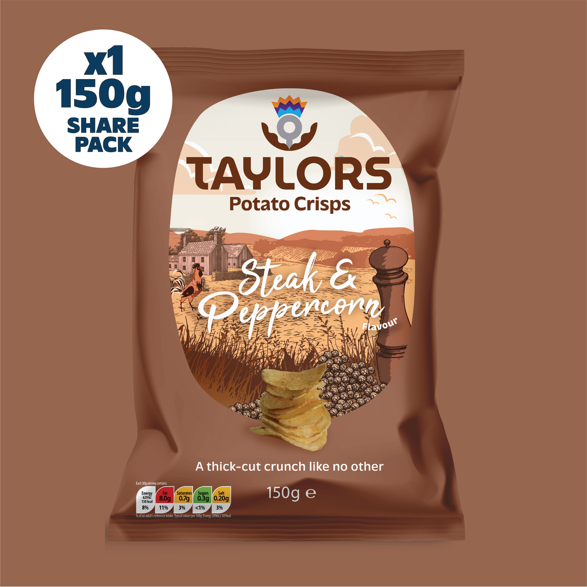 Taylors Steak & Peppercorn Straight Cut Potato Crisps 150g Share Bag