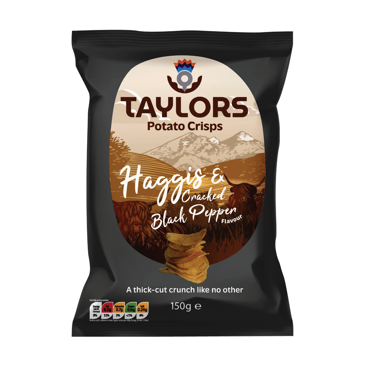 Taylors Haggis & Cracked Black Pepper Flavour Crisps 150g Share Bag