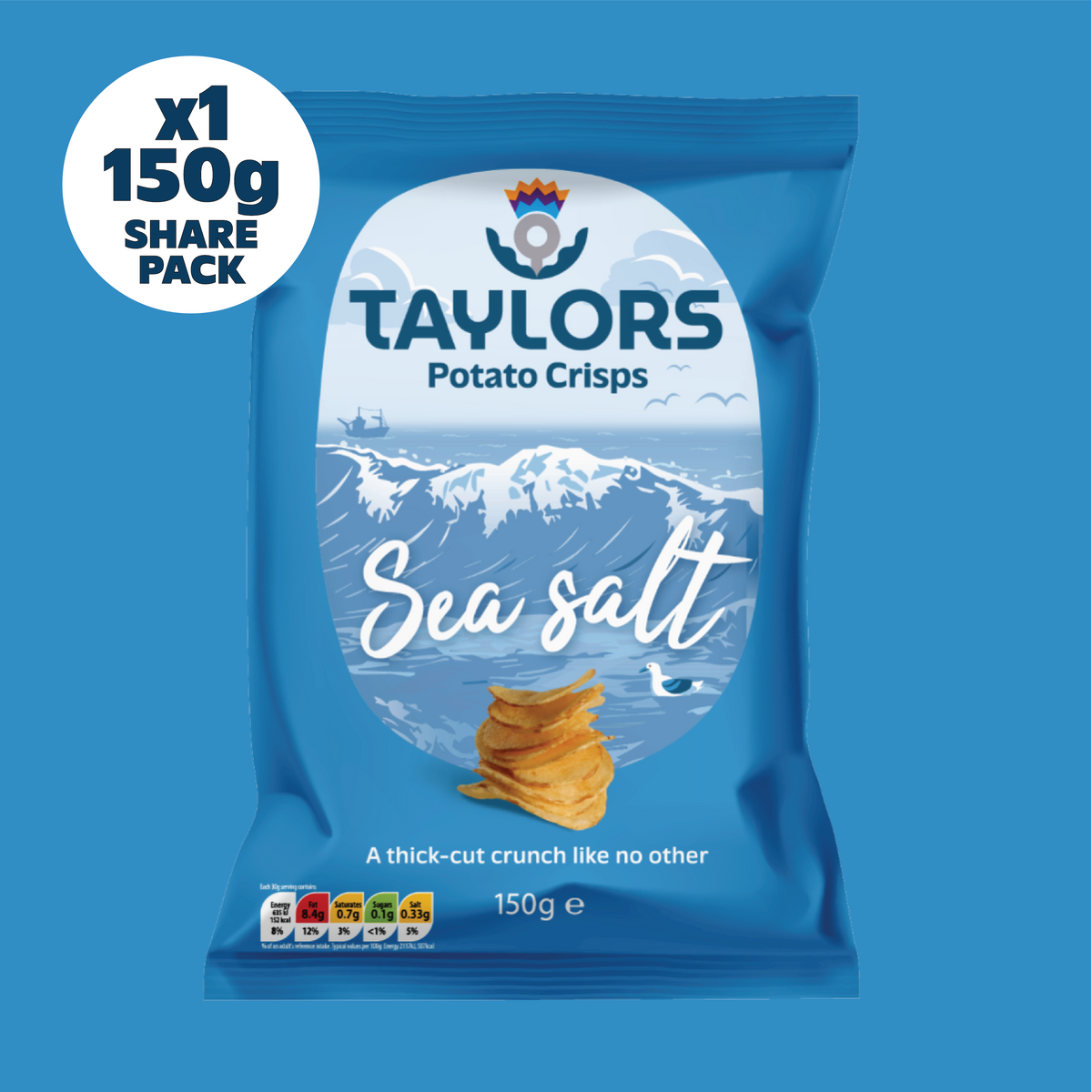 Taylors Sea Salted Straight Cut Potato Crisps 150g Share Bag