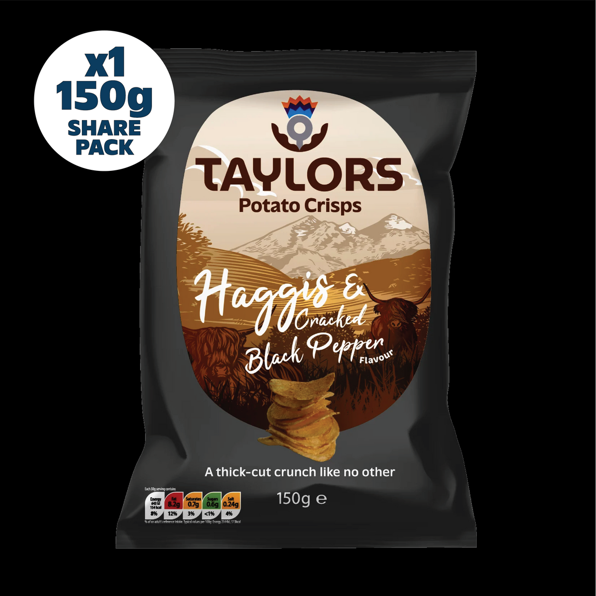 Taylors Haggis & Cracked Black Pepper Flavour Crisps 150g Share Bag