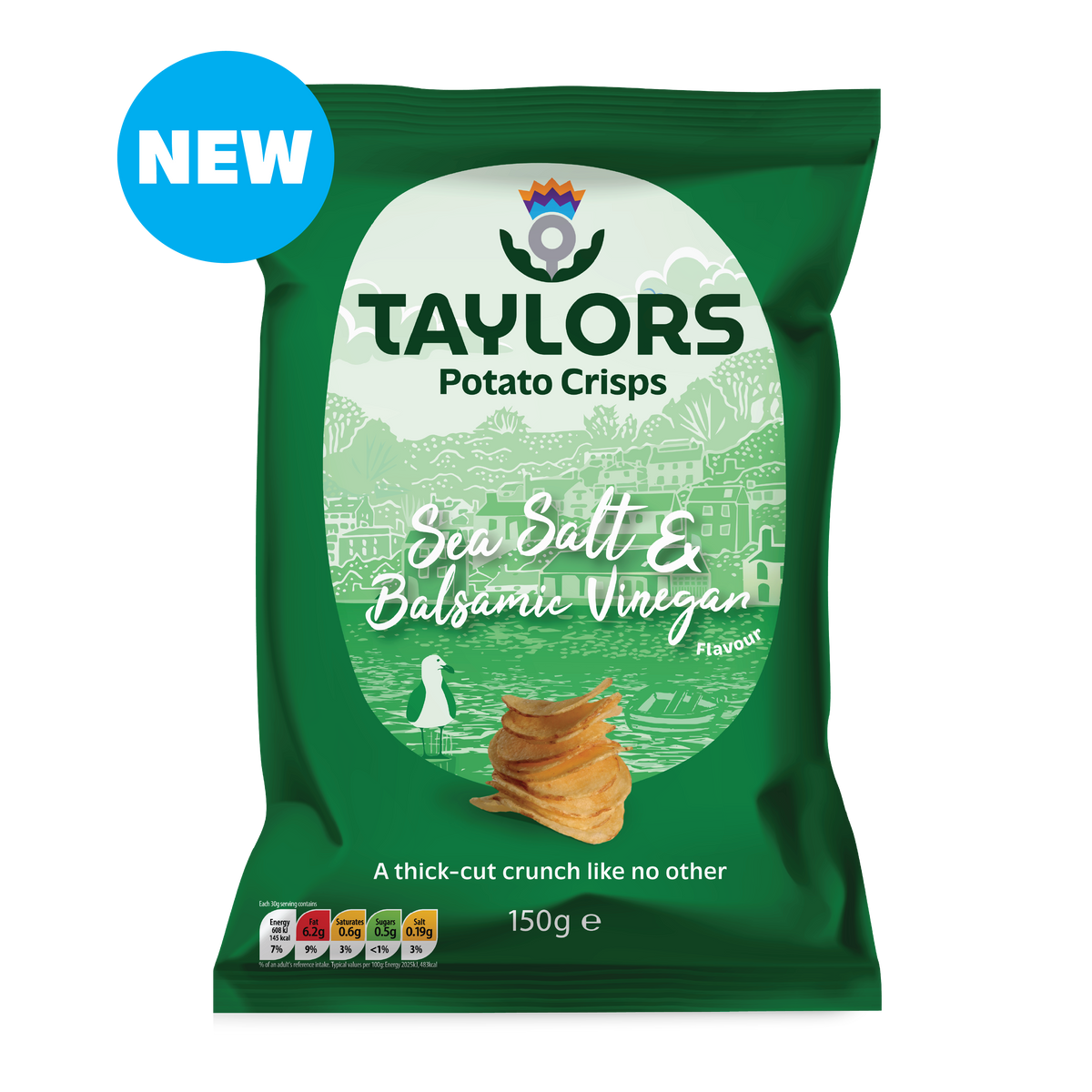 Taylors Sea Salt & Balsamic Vinegar Straight Cut Potato Crisps 150g Share Bag
