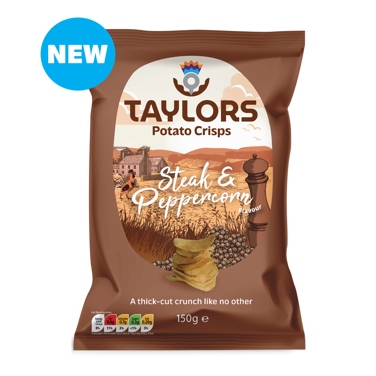 Taylors Steak & Peppercorn Straight Cut Potato Crisps 150g Share Bag